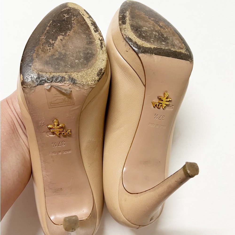 Prada Womens Nude Tan Leather Calzature Donna Platform Heeled Pump Size 37.5 - Picture 6 of 14